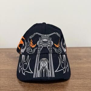 Hot Leathers Flames Motorcycle Hat Cap Biker Chopper Embroidered Black Orange